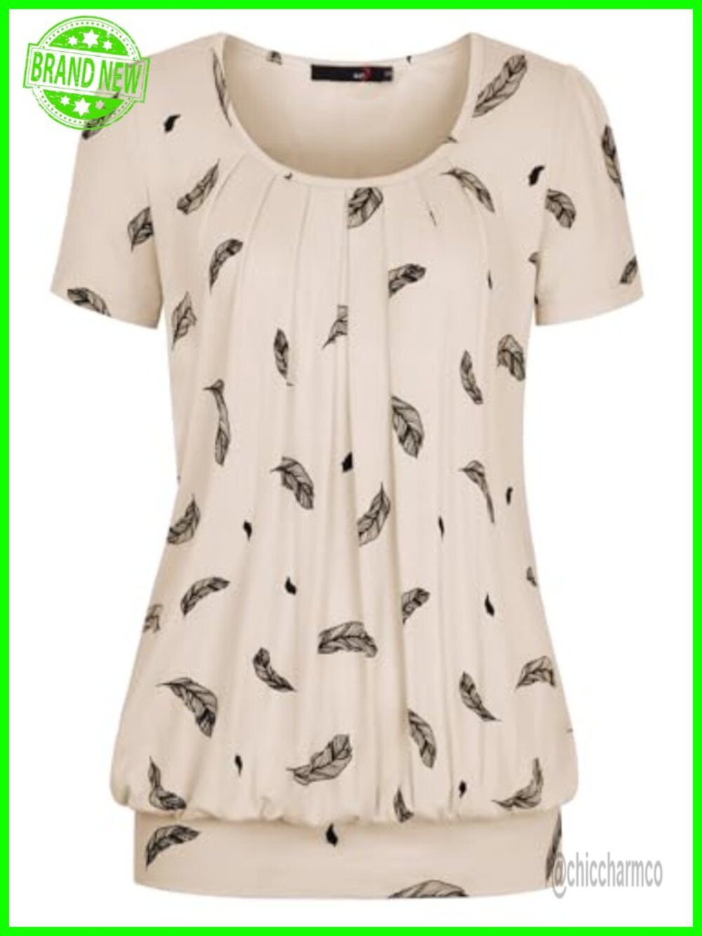 Women's Pleated Front Short Sleeve Scoop Neck T-Shirt Casual Loose Blouse Top